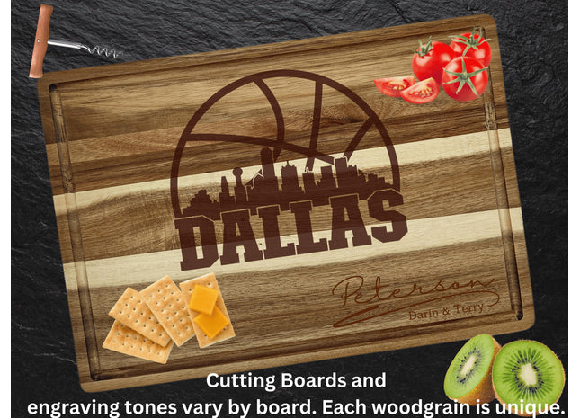 Personalized Dallas Basketball Fan Acacia Wood Cutting Board