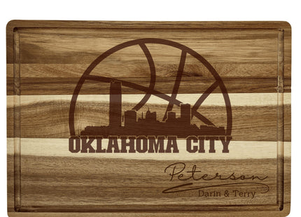 Oklahoma City Cutting Board: Personalized Acacia Wood Basketball Fan Gift