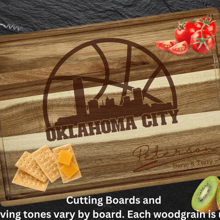 Oklahoma City Cutting Board: Personalized Acacia Wood Basketball Fan Gift