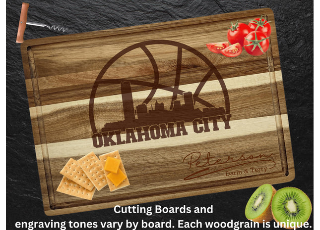 Oklahoma City Cutting Board: Personalized Acacia Wood Basketball Fan Gift