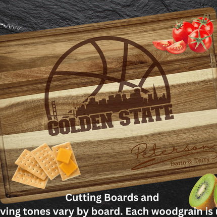 Personalized Golden State Acacia Wood Cutting Board: Basketball Fan Gift