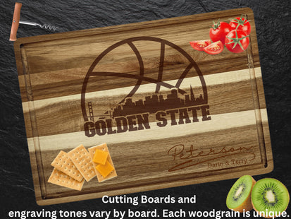 Personalized Golden State Acacia Wood Cutting Board: Basketball Fan Gift