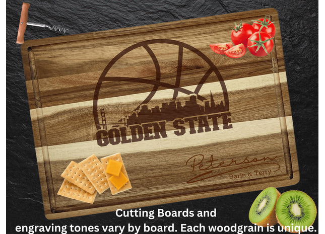 Personalized Golden State Acacia Wood Cutting Board: Basketball Fan Gift