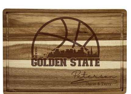 Personalized Golden State Acacia Wood Cutting Board: Basketball Fan Gift