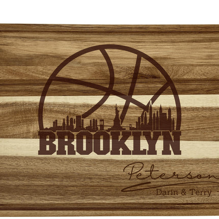 Personalized Brooklyn Basketball Acacia Wood Cutting Board