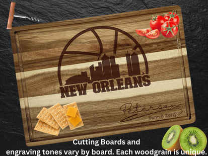 Personalized New Orleans Acacia Wood Cutting Board: Basketball Fan Gift