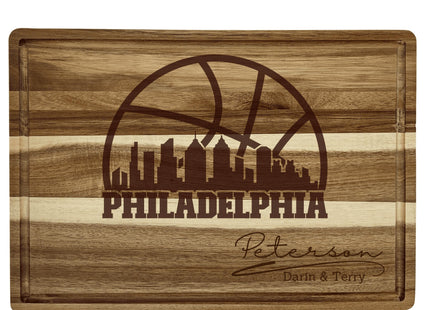 Personalized Philadelphia Basketball Acacia Wood Cutting Board