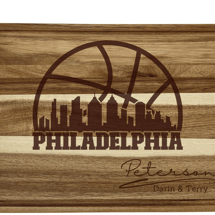 Personalized Philadelphia Basketball Acacia Wood Cutting Board
