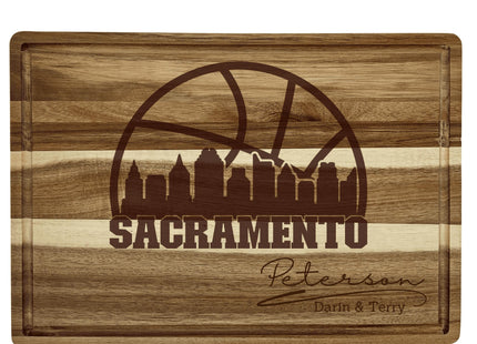 Personalized Sacramento Basketball Fan Acacia Wood Cutting Board