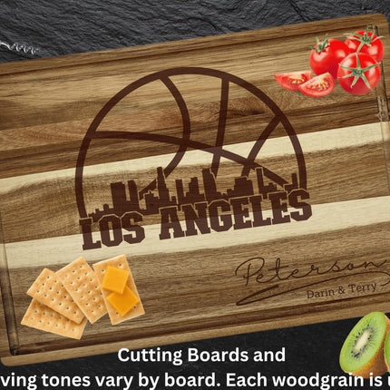 Los Angeles Basketball Fan Gift: Personalized Acacia Wood Cutting Board
