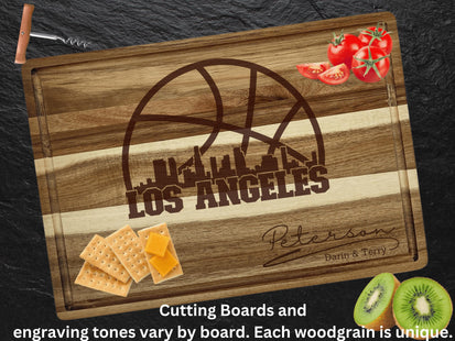 Los Angeles Basketball Fan Gift: Personalized Acacia Wood Cutting Board