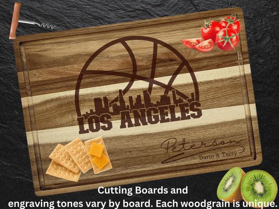 Los Angeles Basketball Fan Gift: Personalized Acacia Wood Cutting Board