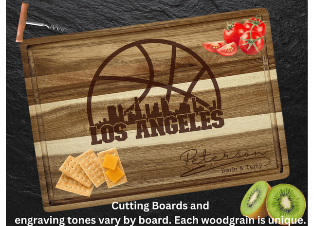Los Angeles Basketball Fan Gift: Personalized Acacia Wood Cutting Board