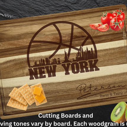 Personalized New York Basketball Fan Acacia Wood Cutting Board