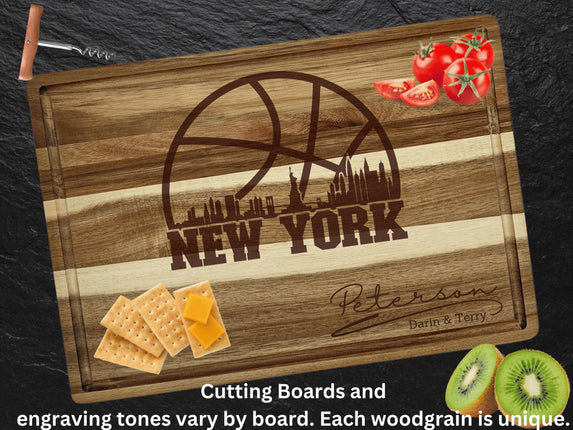 Personalized New York Basketball Fan Acacia Wood Cutting Board