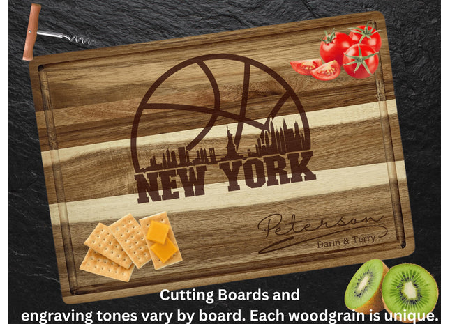 Personalized New York Basketball Fan Acacia Wood Cutting Board