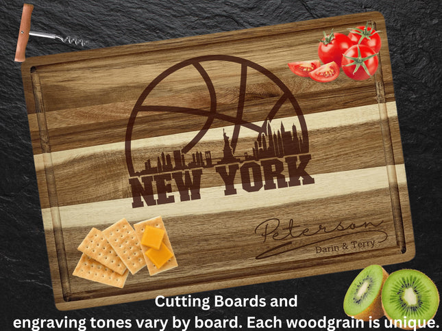 Personalized New York Basketball Fan Acacia Wood Cutting Board