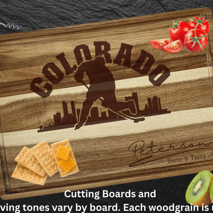 Personalized Colorado Hockey Fan Acacia Wood Cutting Board