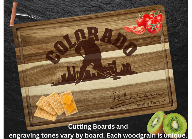 Personalized Colorado Hockey Fan Acacia Wood Cutting Board
