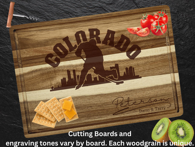 Personalized Colorado Hockey Fan Acacia Wood Cutting Board