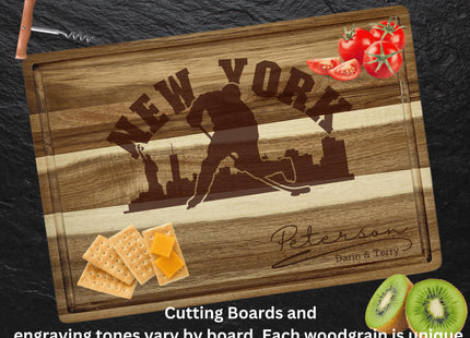 Personalized New York Hockey Fan Acacia Cutting Board