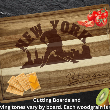 Personalized New York Hockey Fan Acacia Cutting Board