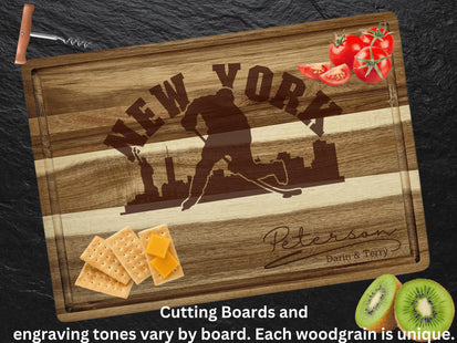 Personalized New York Hockey Fan Acacia Cutting Board