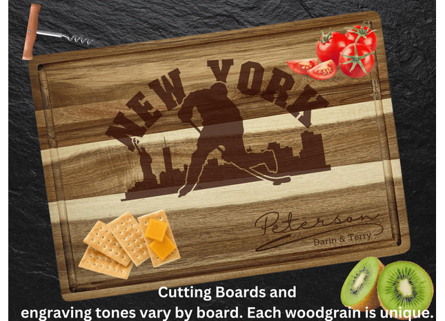 Personalized New York Hockey Fan Acacia Cutting Board