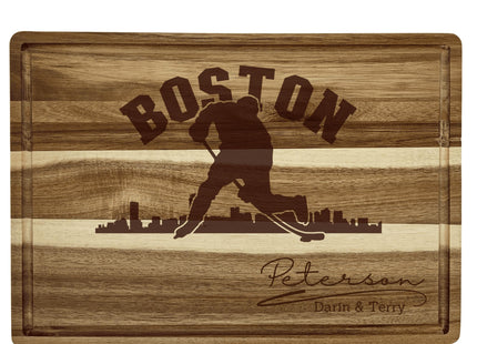 Personalized Acacia Wood Cutting Board: Boston Hockey Fan Gift