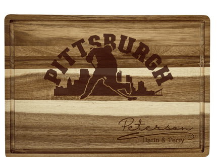Personalized Pittsburgh Hockey Fan Acacia Wood Cutting Board