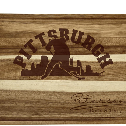 Personalized Pittsburgh Hockey Fan Acacia Wood Cutting Board