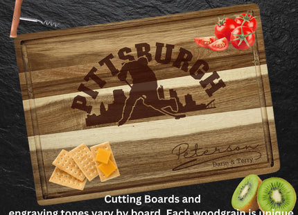 Personalized Pittsburgh Hockey Fan Acacia Wood Cutting Board