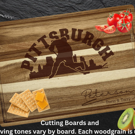 Personalized Pittsburgh Hockey Fan Acacia Wood Cutting Board