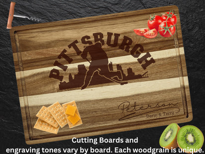 Personalized Pittsburgh Hockey Fan Acacia Wood Cutting Board