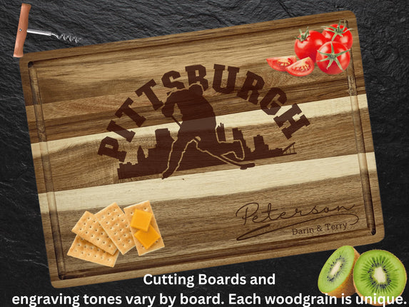 Personalized Pittsburgh Hockey Fan Acacia Wood Cutting Board
