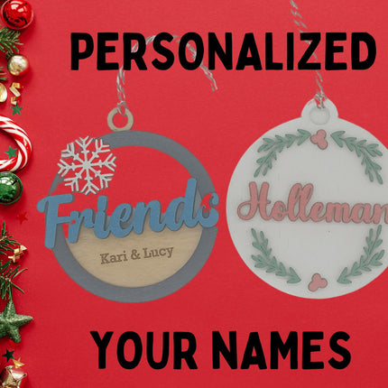 Best Friends Personalized Holiday Ornaments – DIY Craft Kit with Names – Custom Wood Ornament Gift for Friends