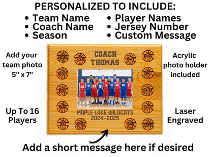 Personalized Basketball Coach Plaque: Custom Team Photo Gift