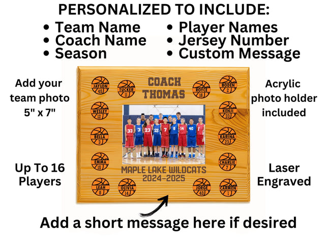Personalized Basketball Coach Plaque: Custom Team Photo Gift