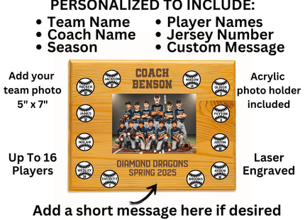 Personalized Baseball Coach Plaque: Team Photo Keepsake, End of Season Gift