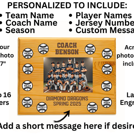 Personalized Baseball Coach Plaque: Team Photo Keepsake, End of Season Gift