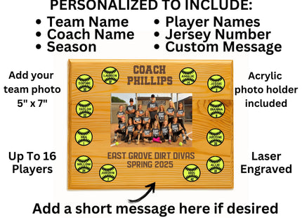 Personalized Softball Coach Plaque: Team Photo Keepsake, End of Season Gift