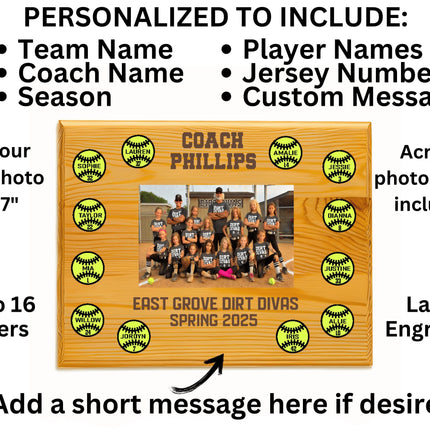 Personalized Softball Coach Plaque: Team Photo Keepsake, End of Season Gift