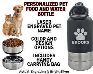 Personalized Dog Water Bottle: Stainless Steel Travel Pet Feeder, Custom Engraved