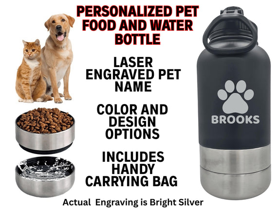 Personalized Dog Water Bottle: Stainless Steel Travel Pet Feeder, Custom Engraved