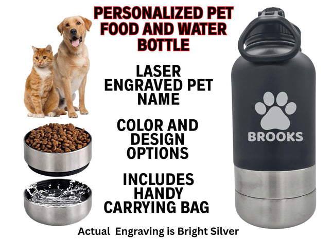Personalized Dog Water Bottle: Stainless Steel Travel Pet Feeder, Custom Engraved