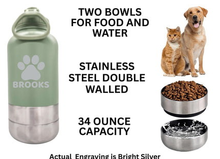 Personalized Dog Water Bottle: Stainless Steel Travel Pet Feeder, Custom Engraved