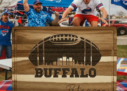 Personalized Buffalo Football Cutting Board: Acacia Wood Super Bowl Decor