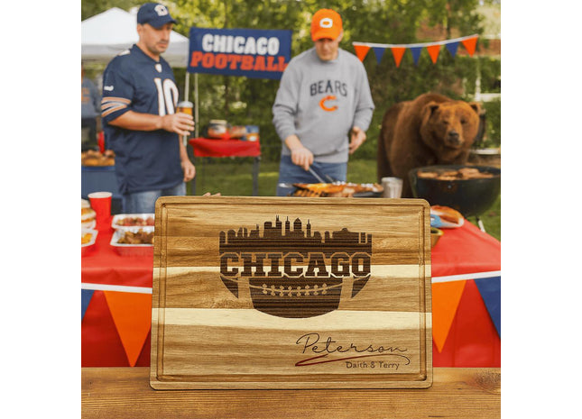 Chicago Football Cheese Board | Personalized Acacia Charcuterie Board