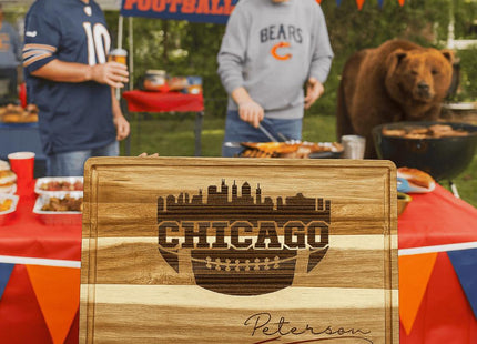 Personalized Chicago Football Cutting Board: Acacia Wood Super Bowl Decor