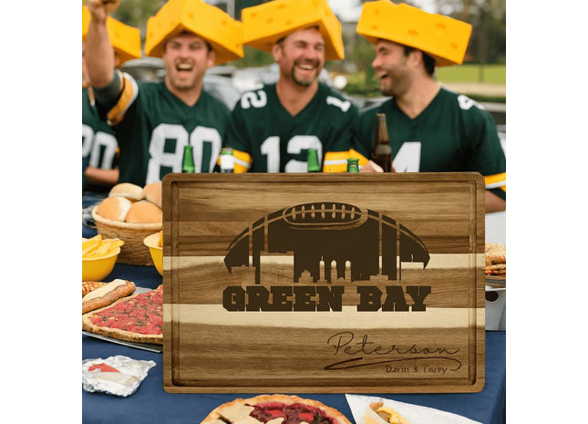 Personalized Green Bay Football Cutting Board: Engraved Acacia Wood